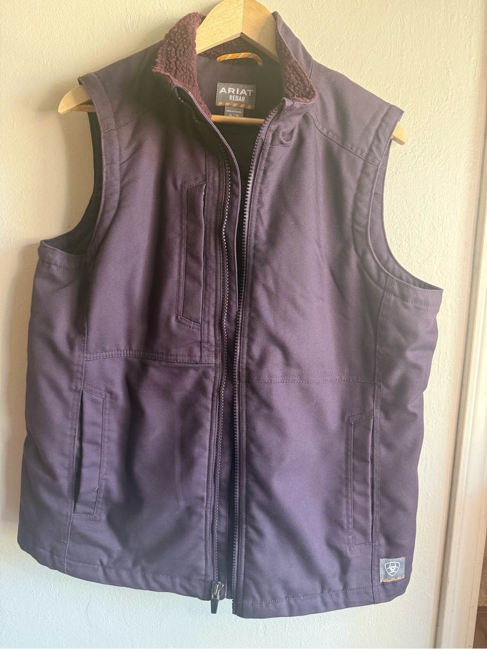 Ariat Rebar DuraCanvas Vest Womens XL Purple Insulated Sherpa Collar Workwear